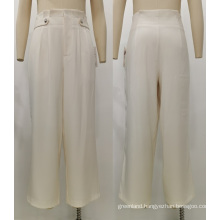 Office Lady Waist Button Design Wide Leg Pants